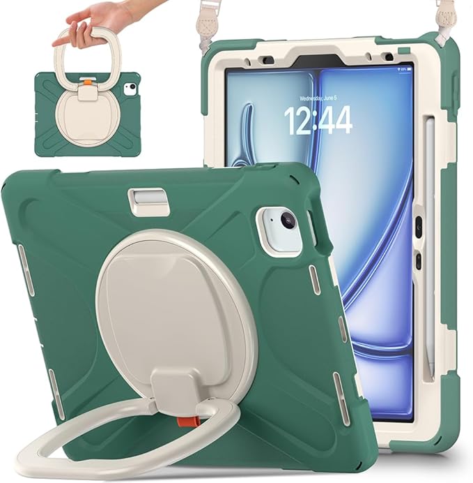 SCSVPN Case for iPad Air 11 Inch M4 2026/M3 2025/M2 2024 iPad Air 10.9'' 5th/4th Gen 2022 2020 iPad Pro 11 4th/3rd/2nd/1st Gen Protective Case with Pen Holder Stand Shoulder Strap Emerald Green
