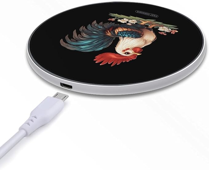 Rooster Flower Wireless Charger Anti-Slip Wireless Charging Pad Slim Charger Mat for Men Women