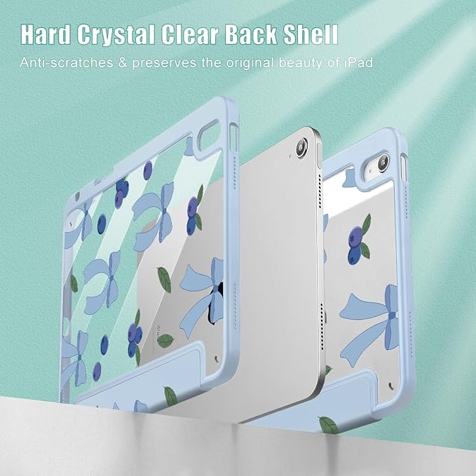 Tuiklol Case for iPad 11 inch (A16 Chip) 2025 Gen 11th / iPad 10.9 inch 2022 10th Gen Buit in Pencil Holder with Shockproof Cover Clear Transparent Back Shell Auto Wake/SleepBlueberries-Blue