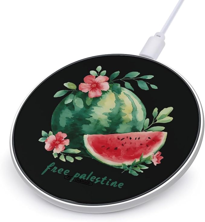 Free Palestine Watermelon Fast Portable Charger 10W Funny Graphic Phone Charging Pad with USB Cable