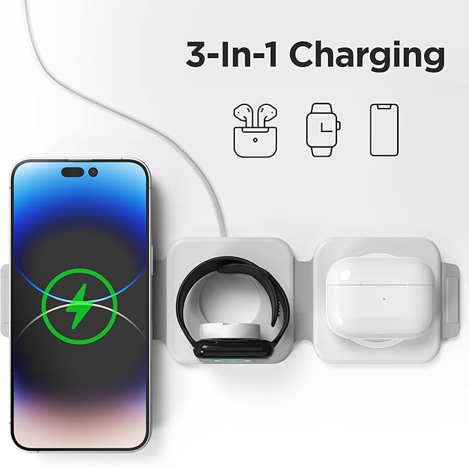 2-Pack Travel 3 in 1 Charging Stations for Multiple Apple Devices - Designed for iPhone Watch and AirPods Magnetic Wireless Charging - Foldable Design Compatible with MagSafe Products