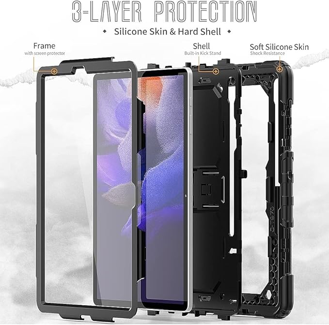 SaharaCase - Defense Series Case Cover for Samsung Galaxy Tab S8 (2022) [Shockproof Bumper] Rugged Full Screen Protection Integrated Kickstand Antislip Cover - Black