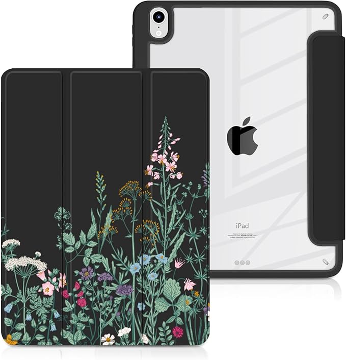 Batianda Hybrid Case for New iPad 11 2025 A16 Chip/iPad 10 2022 10.9-inch [Built-in Pencil Holder] Shockproof Cover with Clear Transparent Back Shell TPU BumperAuto Sleep/Wake Plants