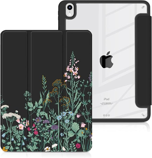 Batianda Hybrid Case for New iPad 11 2025 A16 Chip/iPad 10 2022 10.9-inch [Built-in Pencil Holder] Shockproof Cover with Clear Transparent Back Shell TPU BumperAuto Sleep/Wake Plants