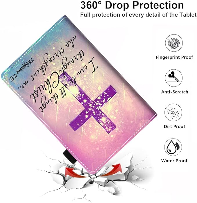 Case for Kindle Fire HD 10/Fire HD 10 Plus Tablet (11th Gen 2021 Release) Premium PU Leather Cover with Card Slot &amp Pencil Holder Christian Cross Quote Bible Verse Philippians 4-13