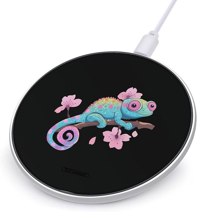 Colorful Chameleon Lizard Flower Wireless Charger Anti-Slip Wireless Charging Pad Slim Charger Mat for Men Women