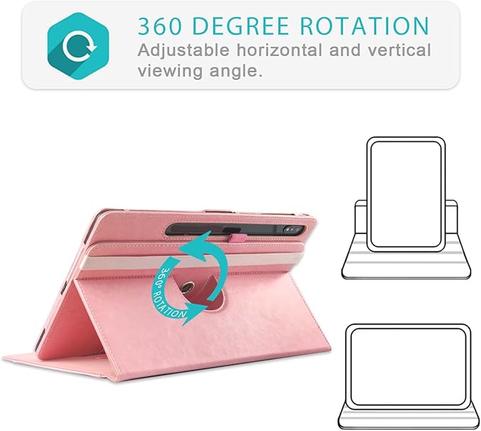 Case Compatible with Tablet Samsung Galaxy Tab S9 FE Plus S9 Plus S8 Plus S7 FE S7 Plus 12.4 InchCover 360° Rotating Stand PU Leather for Galaxy Tab S9 FE+ S9 + S8+ S7+ 12.4Pink