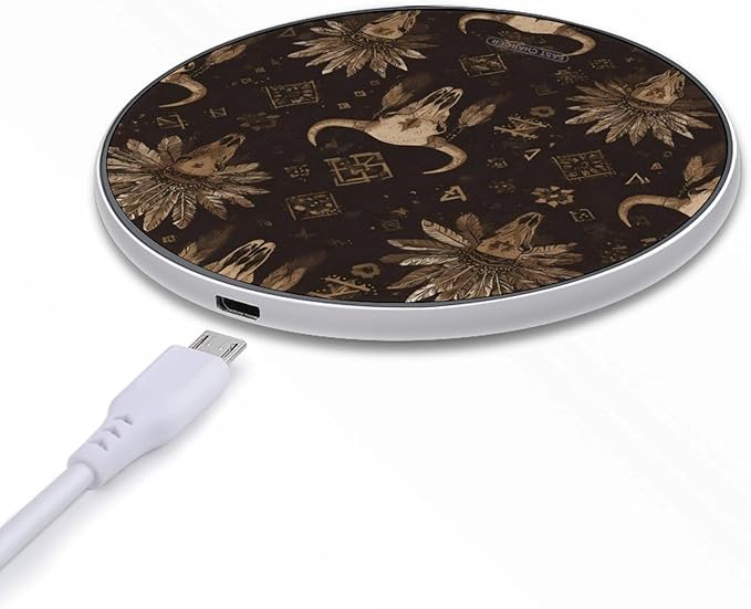 Native U.S.A. Tribal Skull Fast Portable Charger 10W Funny Graphic Phone Charging Pad with USB Cable