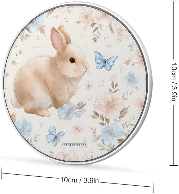 Bunnies Furry Floral Fast Portable Charger 10W Funny Graphic Phone Charging Pad with USB Cable