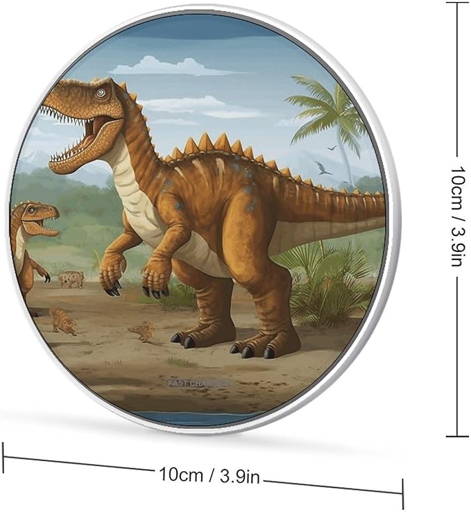 Jurassic Period Dinosaur Wireless Charger Fast Wireless Charging Pad with USB Cable 10W Anti-Slip Magnetic Wireless Charger Portable Slim Charger Puck Travel Charging Station