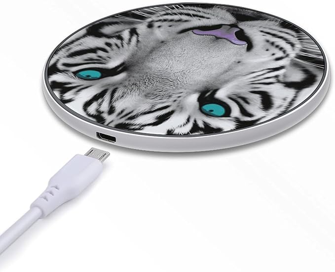 Tiger with Teal Eyes Wireless Charger Fast Wireless Charging Pad with USB Cable 10W Anti-Slip Magnetic Wireless Charger Portable Slim Charger Puck Travel Charging Station