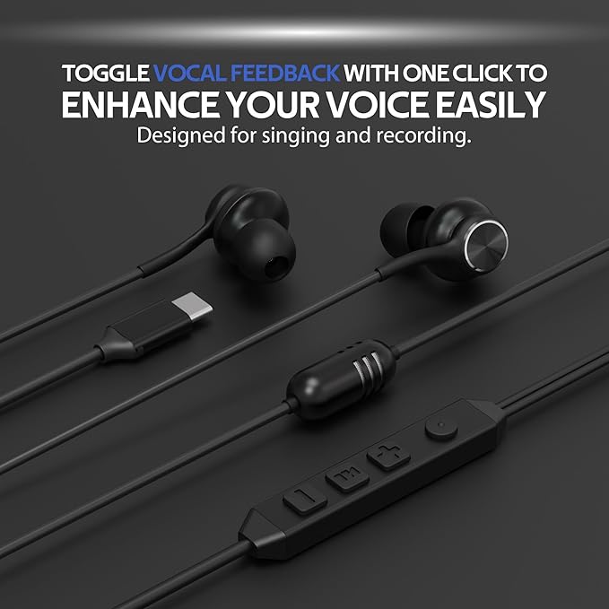 USB C Wired Gaming Earbuds in-Ear Headphones with Built-in DAC Sound Card Low-Latency 5 EQ Modes Vocal Enhancement &amp Microphone Compatible with iPhone 15/16 Series Samsung S22/S23/S24