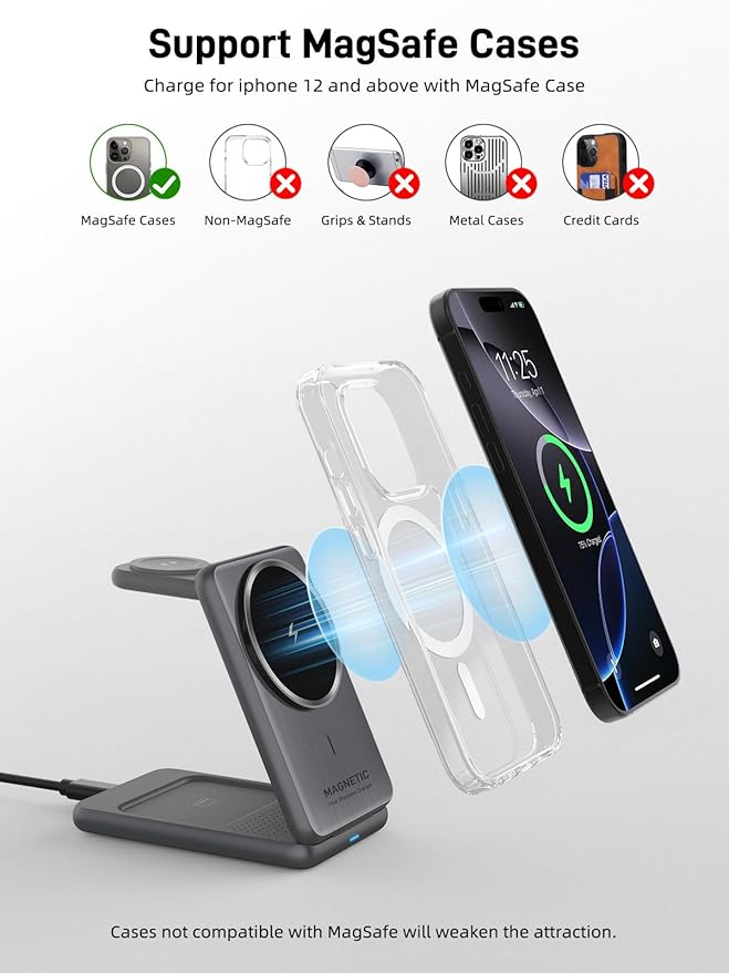 Wireless Charger for iPhone 3 in 1 Mag-Safe Charger for iPhone 17/16/15 Series Airpods Pro 2 iWatch Series 10/9/8/7 Foldable Charging Station for Apple Multiple Devices