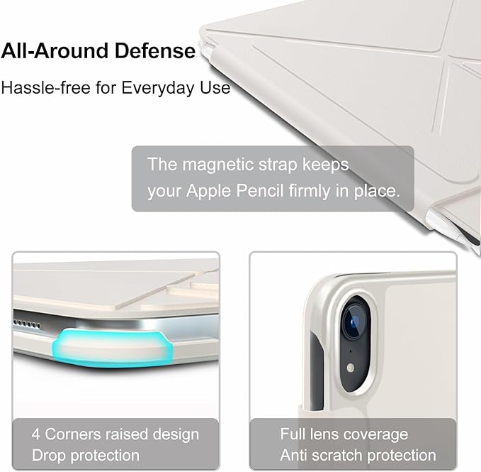 for iPad mini 7 A17 Pro Case(2024)iPad mini 7th/6th Slim Powerful Magnetic Case4 Standibg AnglesVertical Stand Coverwith Auto Wake/Sleep and with Pencil Holder - Cream White