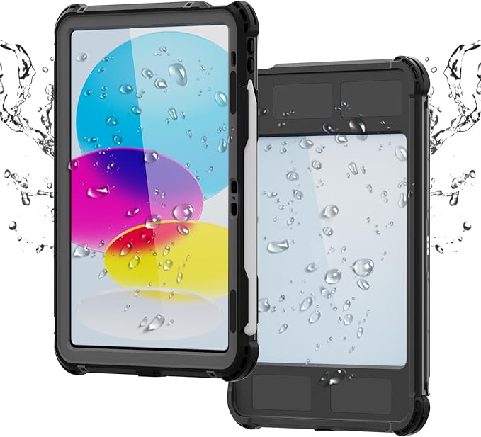 Compatible with iPad (A16)/10th Generation IP68 Waterproof Case A3354 A3355 A2757 A2696 w/Pencil Holder Kickstand Lanyard Shock-Proof Full-Sealing Cover Compatible with Magic Keyboard