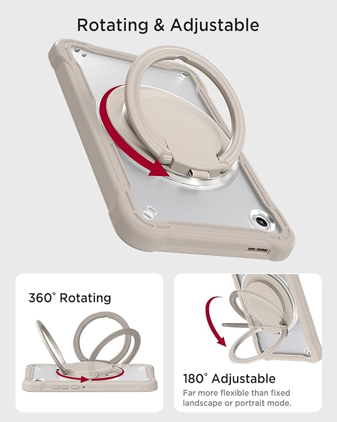 Miimall Case for Galaxy Tab A11 8.7 Inch 2025 with 360 Rotating Stand Bulit-in Shoulder Strap Shockproof Rugged Kids Friendly Shell Stylus Holder Cover for Samsung Galaxy A11 Tablet Khaki Clear