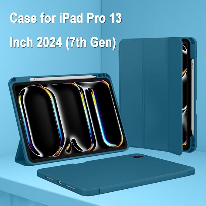 ZryXal New iPad Pro 13 Inch Case (M5) 2025 / (M4) 2024 with Pencil Holder Smart iPad Case [Support Pencil Pro and Pencil (USB-C)] Support Touch ID and Auto Wake/Sleep (Teal)