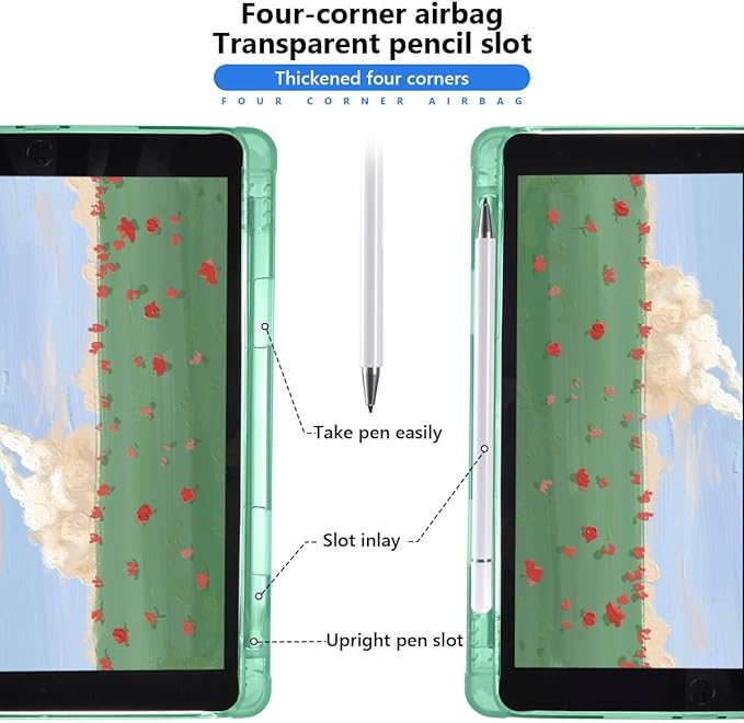 JOYLAND Cute Cherry Printed Case for iPad mini 7 (A17 Pro) 2024 / iPad mini 6 2021 8.3 Inch with Pencil Holder Foldable Auto Wake/Sleep Soft TPU Back Kawaii Fruit Green Leather Cover