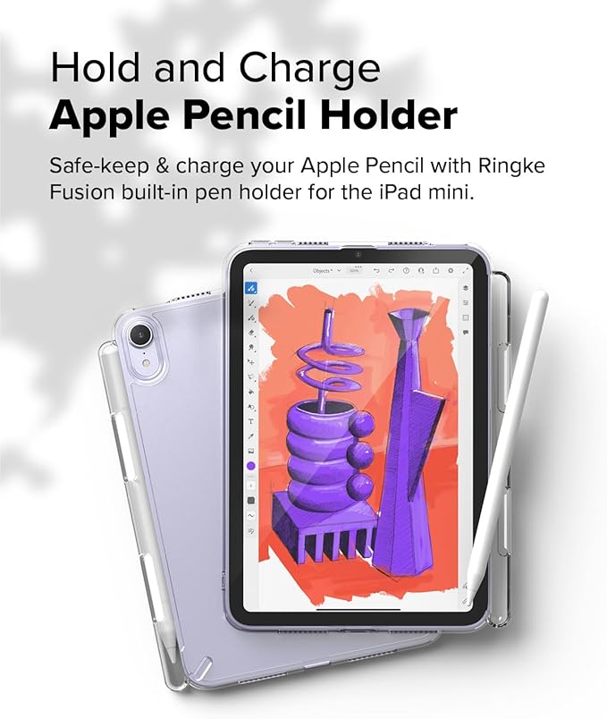 Ringke Fusion [Overcharge Prevention] Compatible with iPad mini 6 Case (6th Generation) and iPad mini A17 Pro Case Transparent Hard Back TPU Bumper Cover with Pen Holder - Clear