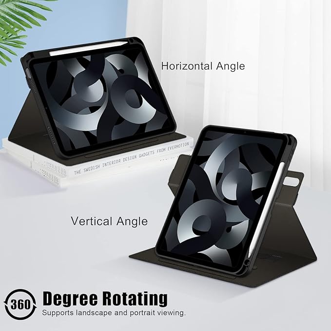 for iPad 10th Generation Case 10.9 inch 2022 with Pencil Holder PU Leather Smart ipad 11th A16 11inch Cover Model: A2696 /A2757 / A2777 Auto Sleep/WakeBlack