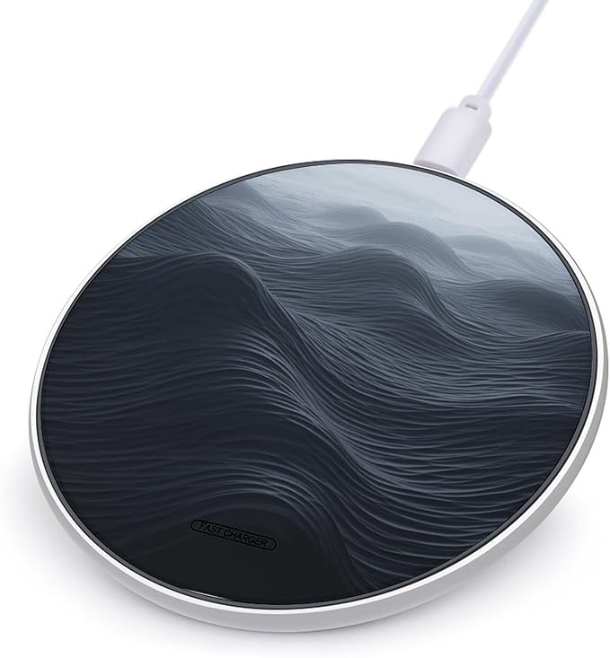 Deep Black Waves Wireless Charger Fast Wireless Charging Pad with USB Cable 10W Anti-Slip Magnetic Wireless Charger Portable Slim Charger Puck Travel Charging Station