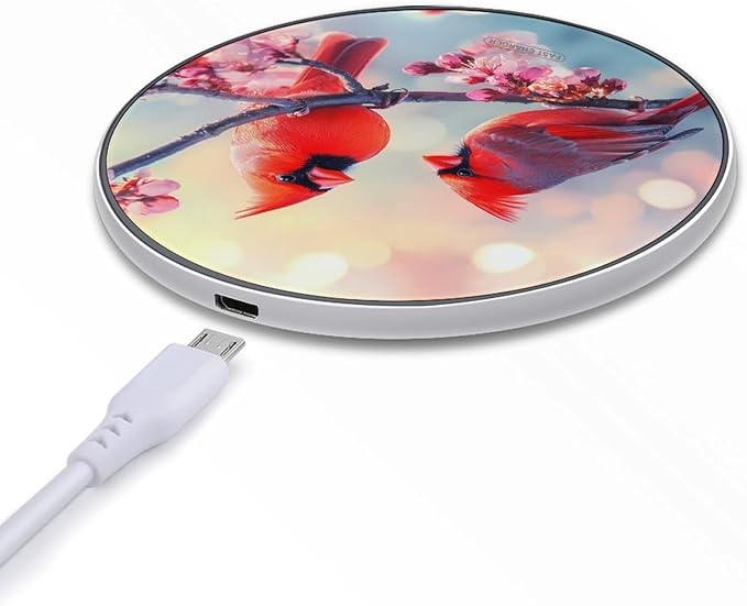 Cardinal Bird Flowers Wireless Charger Anti-Slip Wireless Charging Pad Slim Charger Mat for Men Women