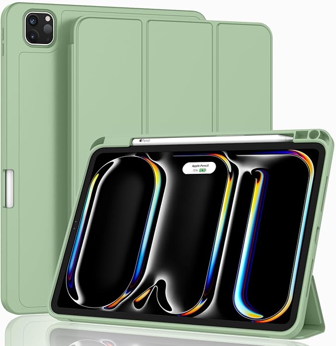 ZryXal iPad Pro 11 Inch Case (M5) 2025/ (M4) 2024 (Model: A2836/A2837/A3006) Trifold Stand Smart Cover with Pencil Holder and Soft TPU Back Auto Wake/Sleep (Matcha Green)