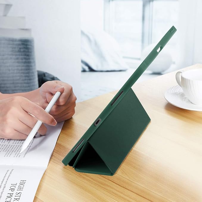 SIWENGDE Cases for iPad Pro 12.9 Case 6th/5th/4th Generation (2022/2021/2020) with Pencil Holder [Apple Pencil Wireless Charging] Soft TPU Smart Tri-fold Stand Protective Cover(Midnight Green)
