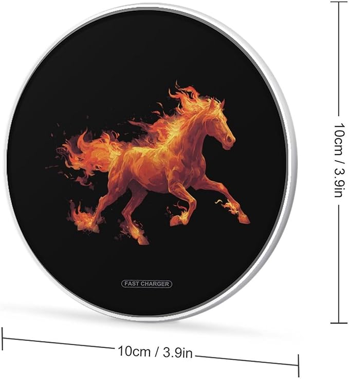 Horse with Flame Fast Portable Charger 10W Funny Graphic Phone Charging Pad with USB Cable