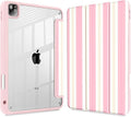 Mektron Case for iPad Pro 11 inch Case M2 2022 Generation 4th Fit 2021 2020 2018 iPad Pro 11 (3rd 2nd &amp 1st Gen) -Buit in Pencil Holder with Shockproof Cover Clear Shell Pink Striped