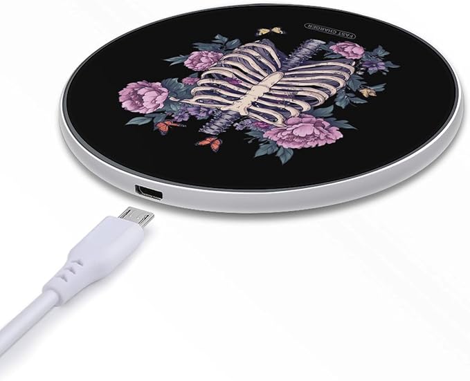 Skeleton Gothic Halloween Wireless Charger Anti-Slip Wireless Charging Pad Slim Charger Mat for Men Women