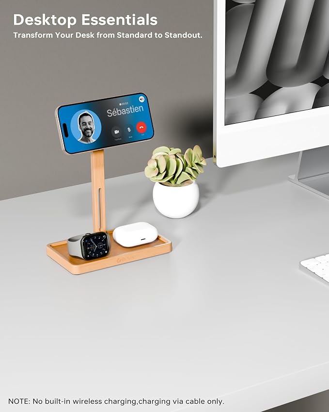 YEOUX Premium Magnetic Phone Holder for Desk | Solid Beech Wood | 360° Free Adjustable | MagSafe Compatible for iPhone 17 16 15 14 Stylish Desk Accessory