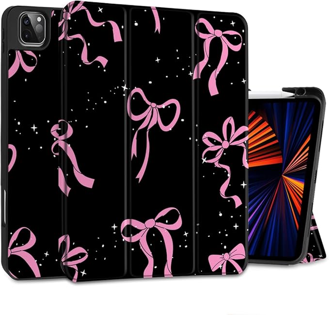 DONGKE Case for 2022/2021/2020/2018 iPad Pro 11 inch Gen 4/3/2/1 - Slim Protective Case - Built in Pencil Holder Support Charging - Trifold Stand &amp Sleep/Wake Cover - Bows &amp Stars
