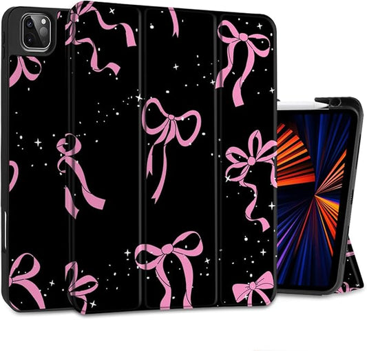 DONGKE Case for 2022/2021/2020/2018 iPad Pro 11 inch Gen 4/3/2/1 - Slim Protective Case - Built in Pencil Holder Support Charging - Trifold Stand &amp Sleep/Wake Cover - Bows &amp Stars
