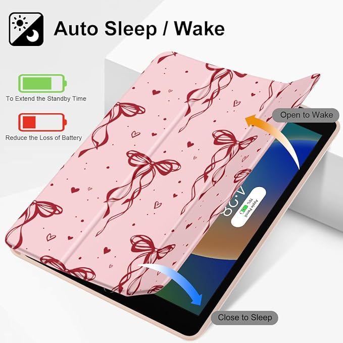 Mektron Designed Printed iPad 10.2 Case 9th Gen (2021)/ 8th Gen (2020)/ 7th Gen (2019) with Pencil Holder Slim Protective Case with Soft TPU Back Auto Wake/Sleep for iPad 10.2 Inch Layer Bows