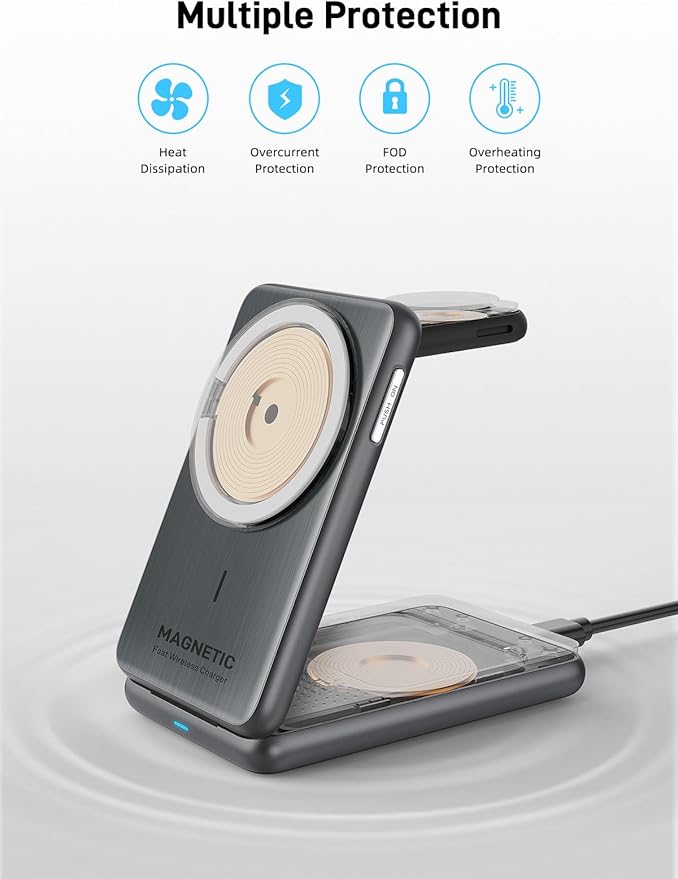Wireless Charger for iPhone 3 in 1 Mag-Safe Charger for iPhone 17/16/15 Series Airpods Pro 2 iWatch Series 10/9/8/7 Foldable Charging Station for Apple Multiple Devices