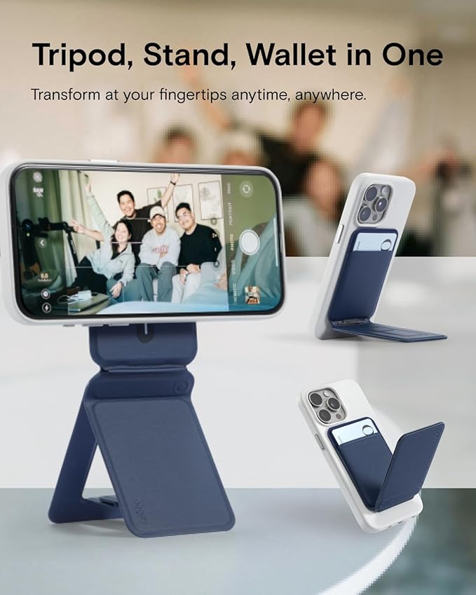 MOFT Phone Tripod Wallet 3 in 1 Phone Stand NFC-Supported Magnetic Phone Wallet MOVAS Vegan Leather Adjustable Card Holder Navy Blue