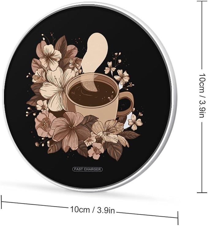 Coffee Tea Florals Fast Portable Charger 10W Funny Graphic Phone Charging Pad with USB Cable