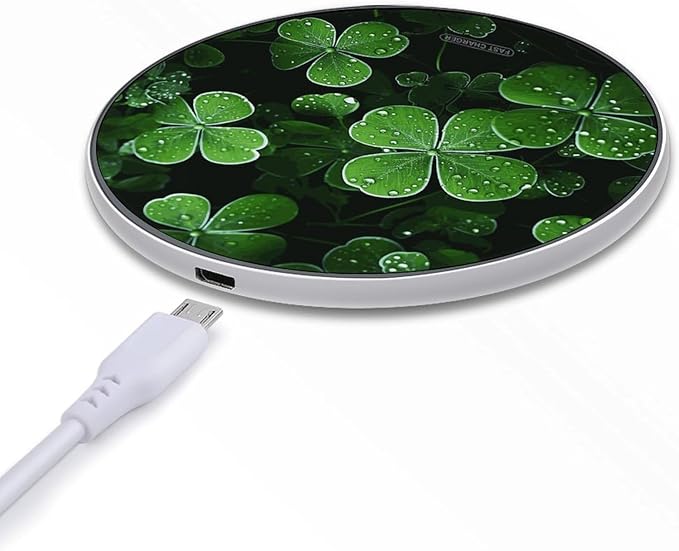 St Patricks Day Leaves Wireless Charger Fast Wireless Charging Pad with USB Cable 10W Anti-Slip Magnetic Wireless Charger Portable Slim Charger Puck Travel Charging Station