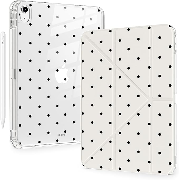 Cute Kawaii Polka Dot for iPad (A16) 11th/10th Generation Case 11 Inch/10.9 Inch 2025/2022 with Pencil Holder Auto Sleep/Wake White Leather Acrylic Back Detachable Cover