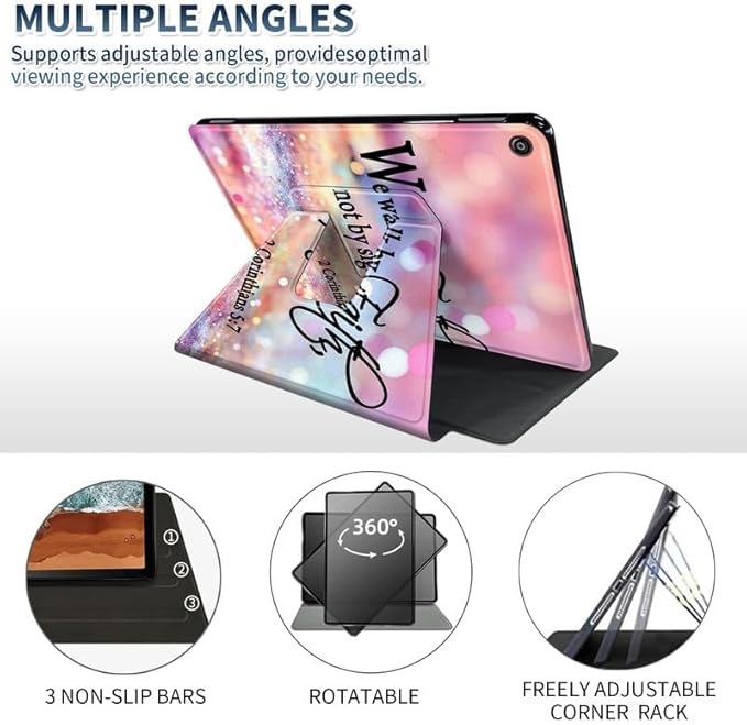 Case for Kindle Fire HD 10 Tablet Case (13th Generation2023 Released)360 Degree Rotating Folio Stand Leather Smart Cover for Amazon Fire HD 10 13th Gen 10.1-we Walk by Faith Pink Purple