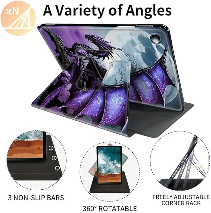 FUYOCWE for Fire HD 10 Tablet Case (13th Generation2023 Release 10.1) 360 Degree Rotating Swivel Stand Flip Smart Cover for Amazon Kindle Fire HD 10 13th Gen-Arcient Dragon