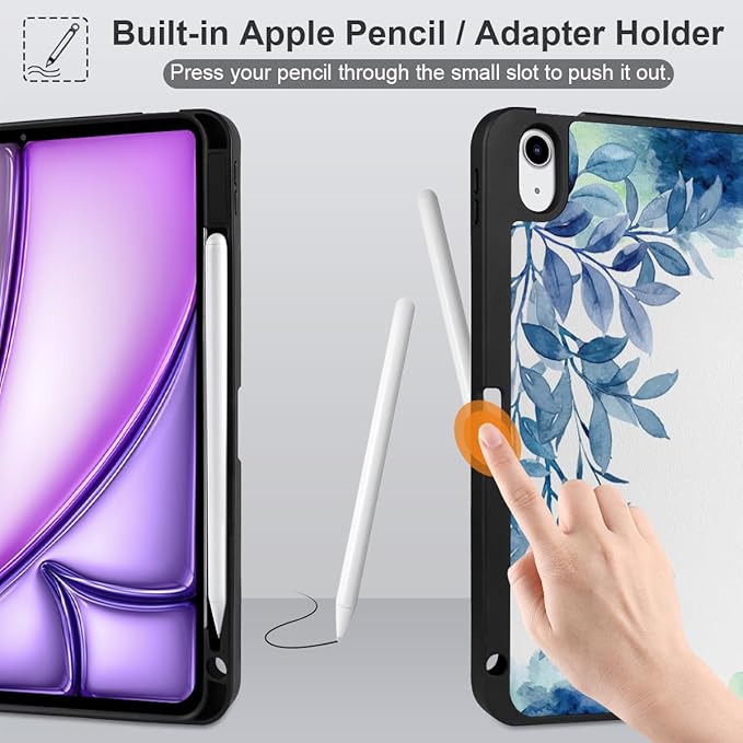 DONGKE for iPad Air 11 Inch Case M4 2026 / M3 2025 / M2 2024 &amp iPad Air 5th 2022 / 4th Gen 2020 10.9 Inch Ultra Thin Soft TPU Back Cover with Pencil Holder Support Auto Wake/Sleep Blue Floral