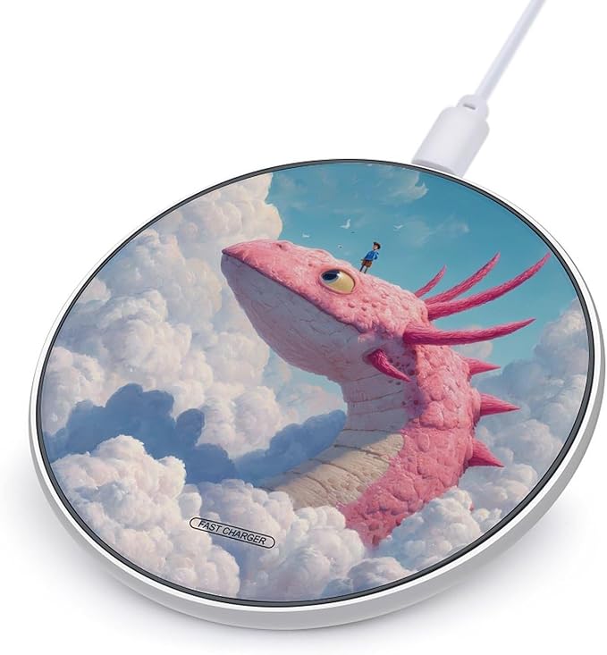 Strange Dragon Fantasy Axolotl Phone Charger Magnetic Charging Pad Anti-Slip with USB Cable