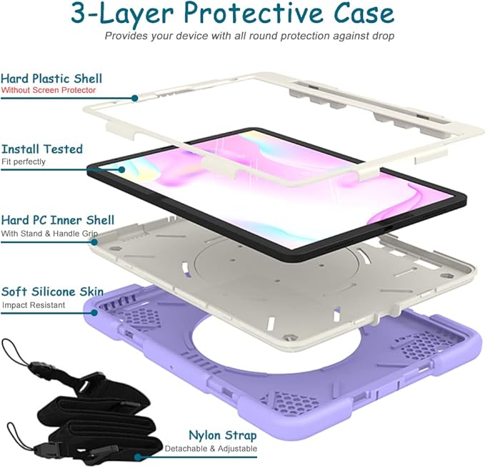 SCSVPN for iPad Air 5th/4th Generation Case 10.9'' Protective Kids Case for iPad Pro 11 Inch 2022 2021 2020 2018(4th/3rd/2nd/1st gen) with Pencil Holder-Rotation Stand/Handle-Shoulder Strap Purple