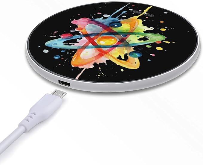 Watercolor Atom Science Fast Portable Charger 10W Funny Graphic Phone Charging Pad with USB Cable