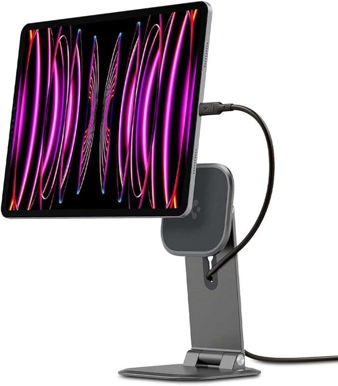 Spigen OneTap Easel Tablet Stand Designed for All iPad/Pro/Air/Mini Models Compatible with 8.3 / 10.9 / Pro 11 / 12.9 / 13 Premium Adjustable Multi-Angle Magnetic Stand - Space Gray