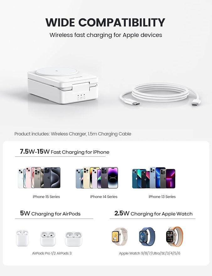 Lamicall Foldable 3 in 1 Wireless Charging Station for Apple MagSafe - [Upgraded Cooling &amp Reliability] Compact Travel Magnetic Charger Stand for iPhone 17 16 15 14 13 Pro Max AirPods Apple Watc