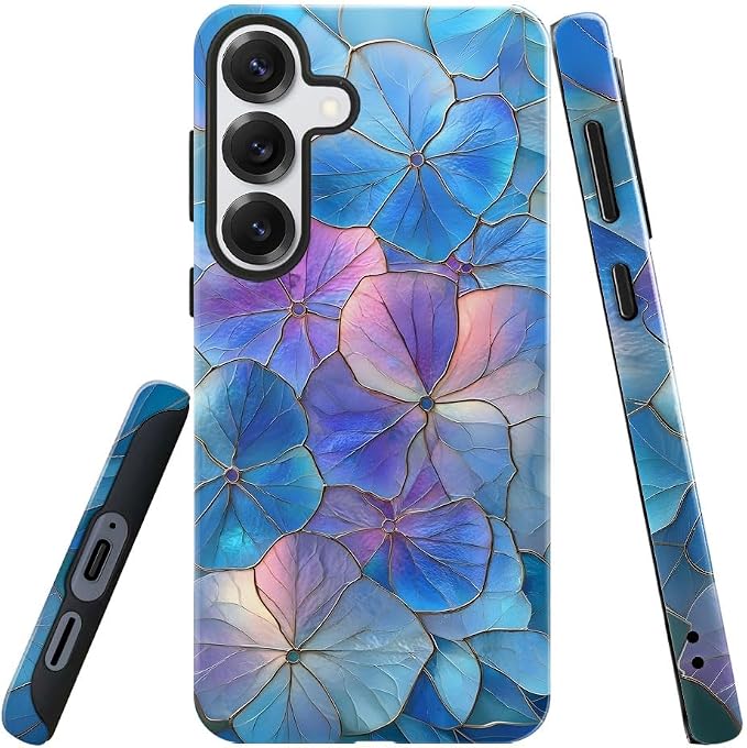 Blue Hydrangea Floral Stained Glass Aesthetic