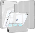 Case for iPad Air 11 Inch M4/M3/M2 2026/2025/2024 iPad Air 5th/4th Gen 10.9 Inch Case 2022/2020 with Pencil Holder Magnetic Detachable of Clear Back Cover Slim &amp Tri-Fold Cover Gray